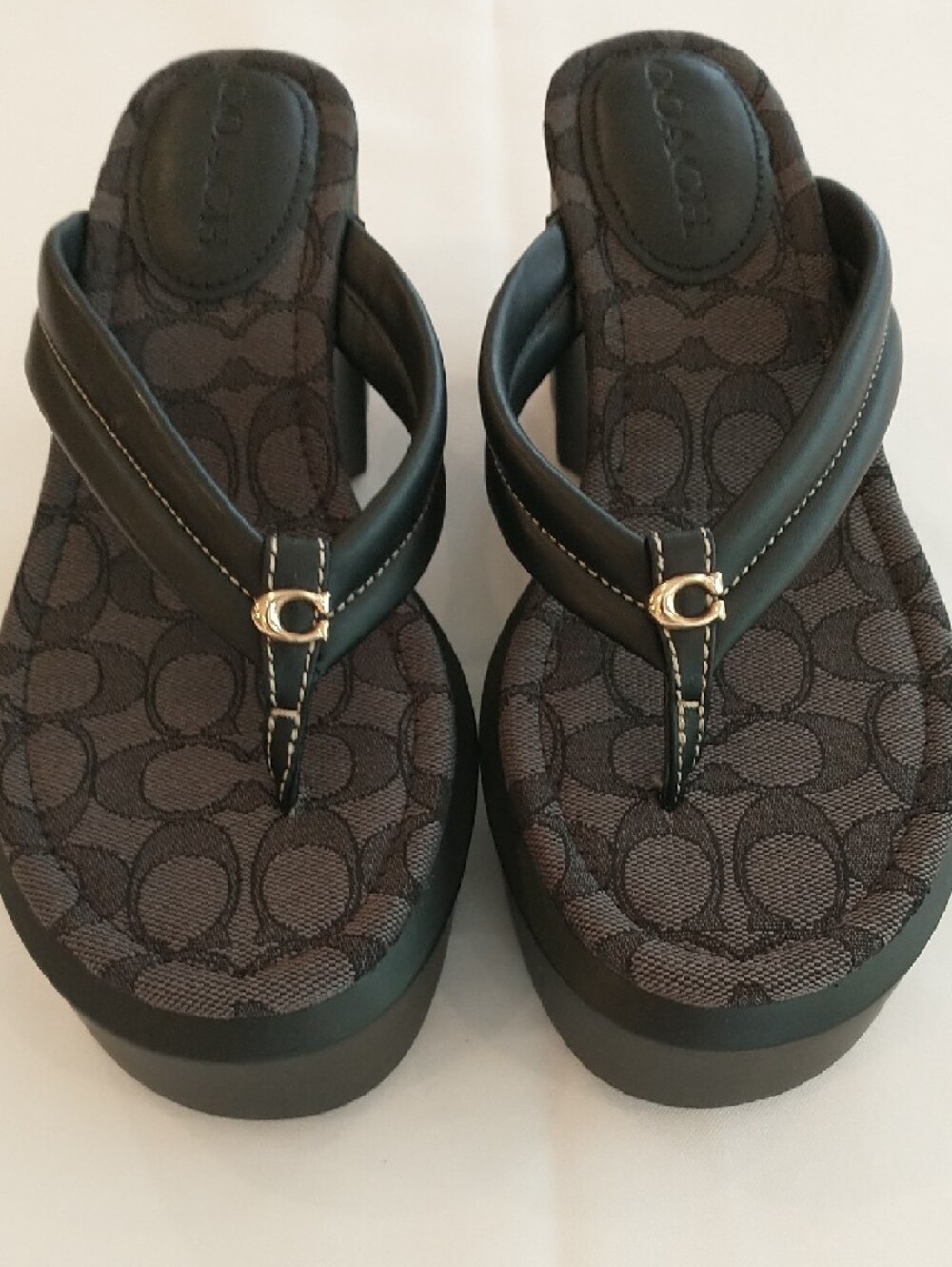 Coach Black Signature Wedge Flip Flops - Picture 2 of 5